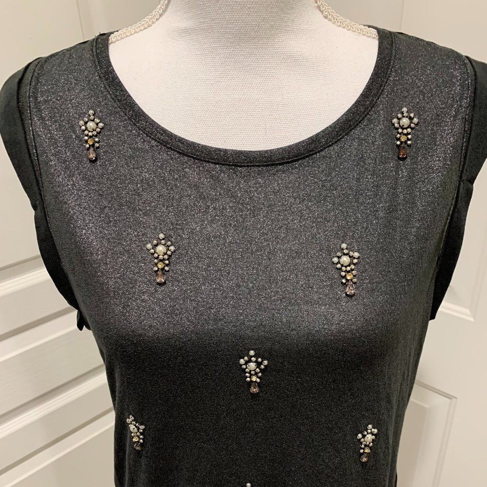 Guess Womens Top XS Grey Multi Embellished Foil Sleeveless Lightweight - Picture 1 of 15